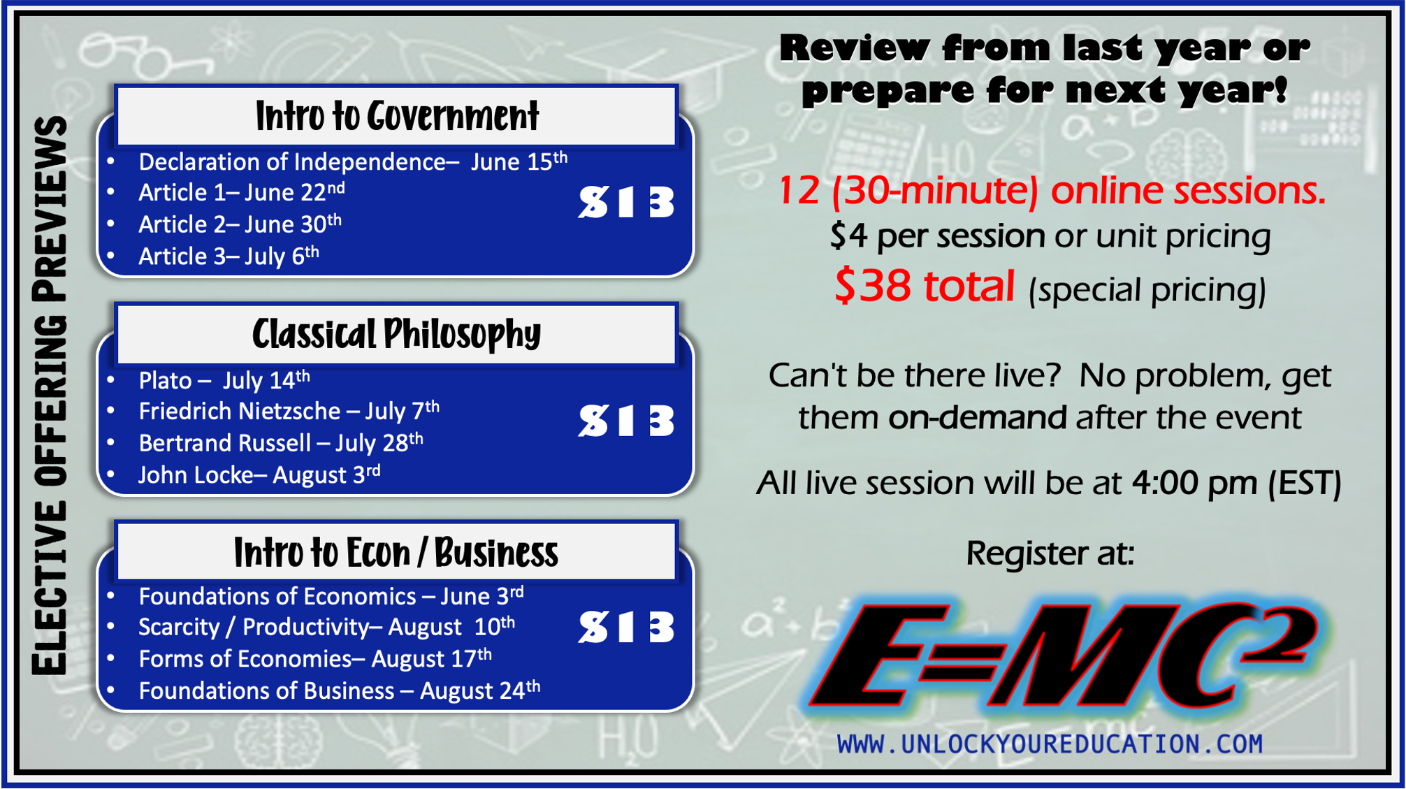 E=MC2 Summer Series Electives